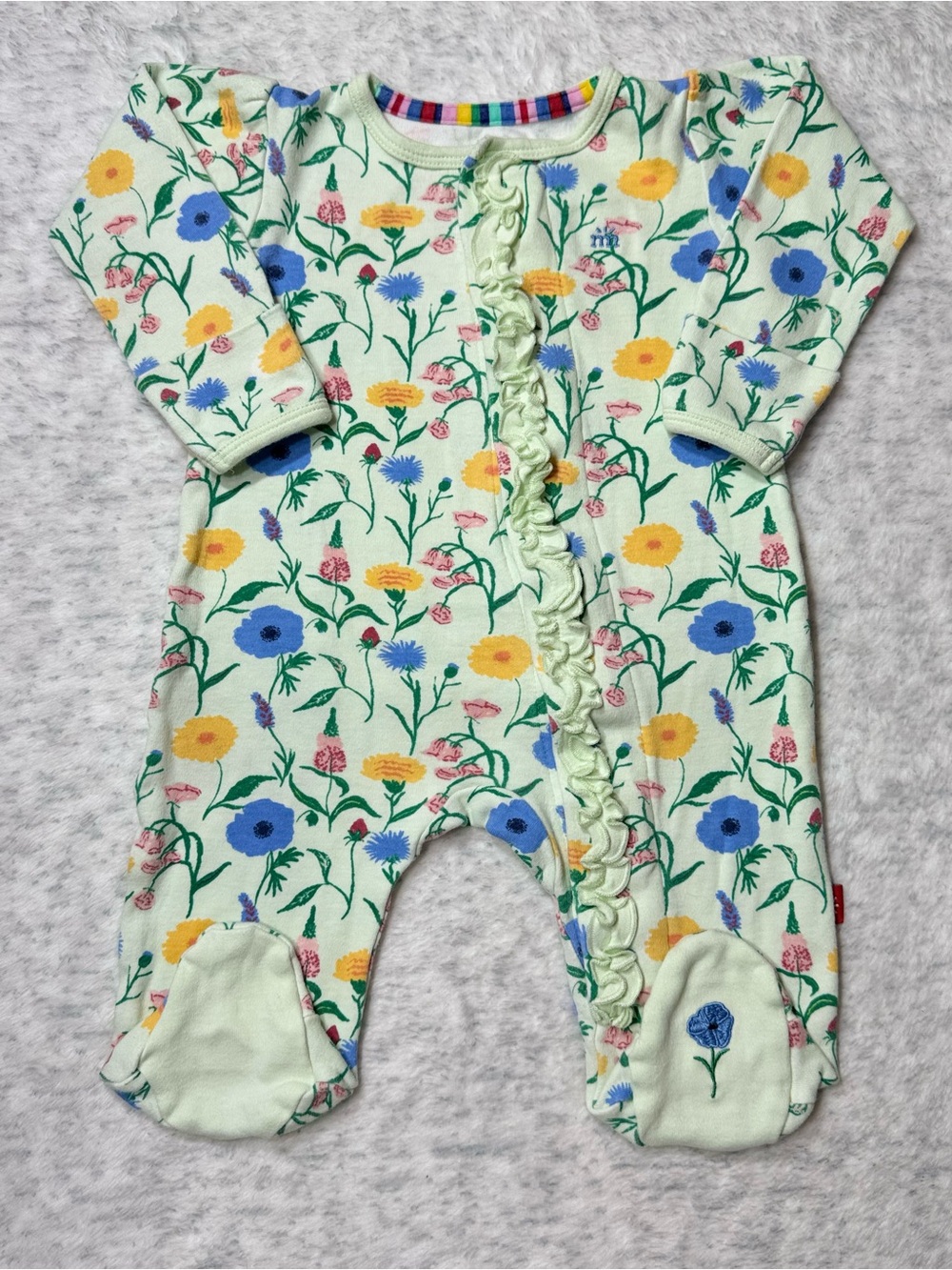 Magnetic Me Mint Floral Ruffle Footie Sleeper 0-3M Baby Girl Cotton Bloom